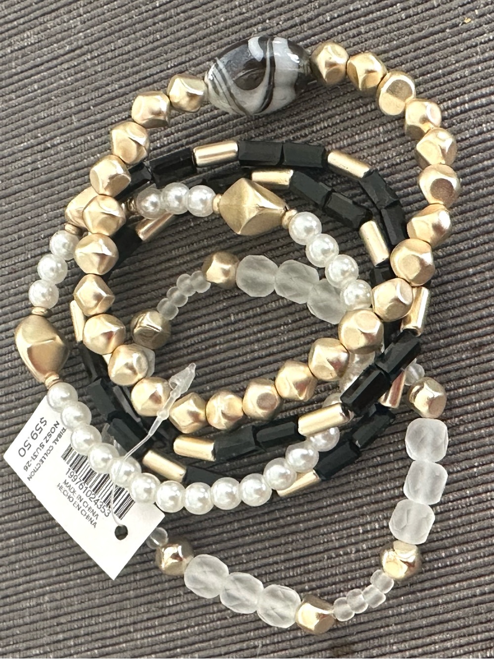 Chico’s Multi-Strand Black,Gold & White Women's Bracelet Set-5Strands - Picture 2 of 4
